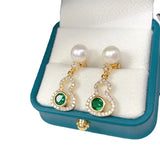 925 Silver Freshwater Pearl & Green Zircon Gourd Earrings