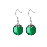 925 Sterling Silver Green Red Agate Round Beads Earrings