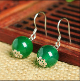 925 Sterling Silver Green Red Agate Round Beads Earrings