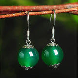 925 Sterling Silver Green Red Agate Round Beads Earrings