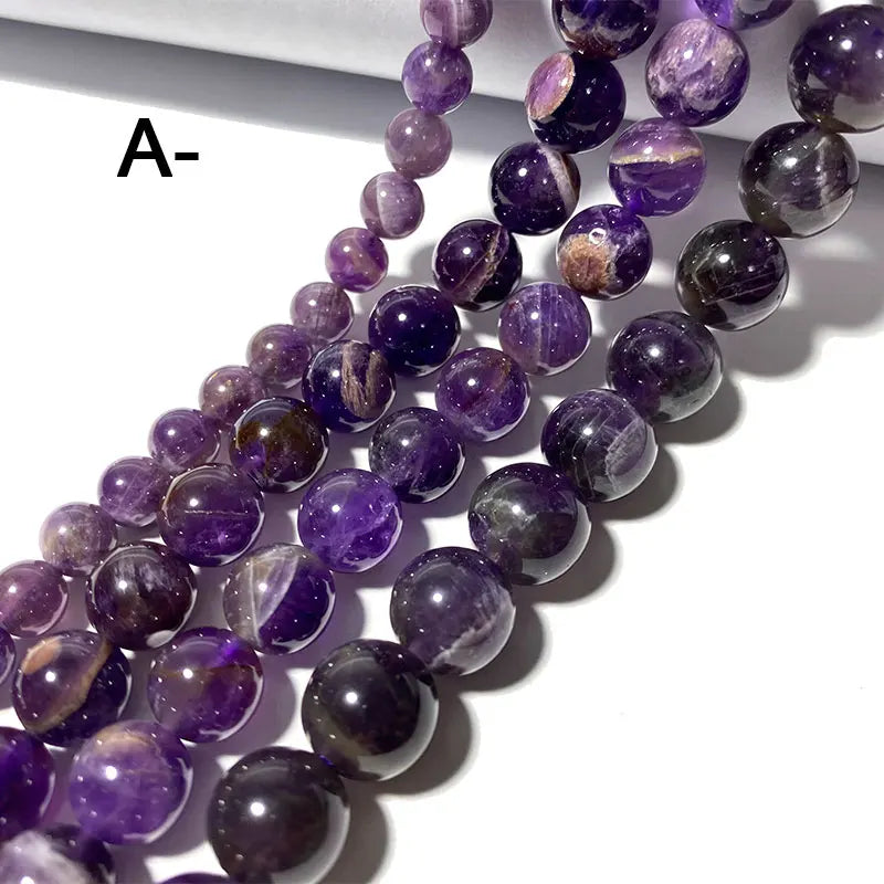 Natural Purple Amethyst Crystal Round Gem Stone Beads for Jewelry Making 15''