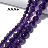 Natural Purple Amethyst Crystal Round Gem Stone Beads for Jewelry Making 15''