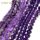 Natural Purple Amethyst Crystal Round Gem Stone Beads for Jewelry Making 15''