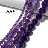 Natural Purple Amethyst Crystal Round Gem Stone Beads for Jewelry Making 15''
