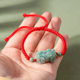 Burma Jade Pixiu Bracelet Hand-woven Red Brown Rope