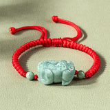 Burma Jade Pixiu Bracelet Hand-woven Red Brown Rope