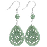 Burma Jade Vintage Hollow Out Earrings Beans S925 Silver Jadeite Inlaid