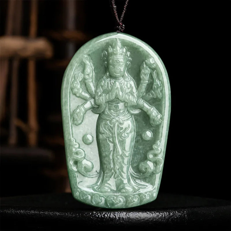 Burma Jadeite Bean Seed Guanyin Pendant Necklace