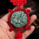 High-end Burma Jadeite Pixiu Car Pendant Jiechang Tassels Jade Charms