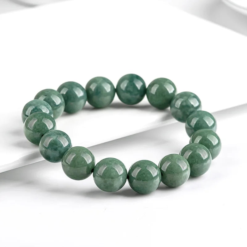 Natural A Jadeite Round Beads Amulet Bracelet Deep Green Emerald - Ice Jewelry
