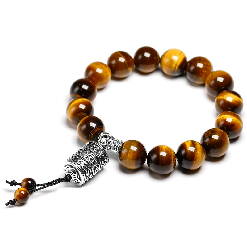 Tiger Eye Stone 12MM Beads Bracelet Vintage Charm Bracelets Men Women