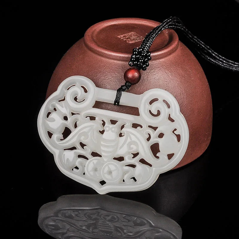 Green Jade Hollow Bat Pendant DIY Necklace Jadeite Jewellery Amulet