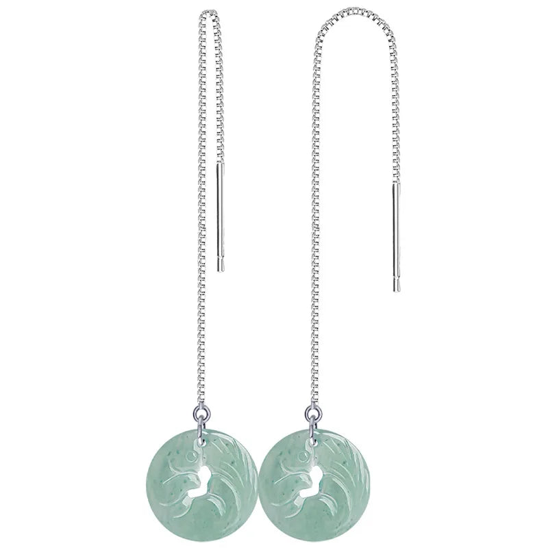 Jadeite Bblue Water Fox Ear Line Ice Jade Earrings