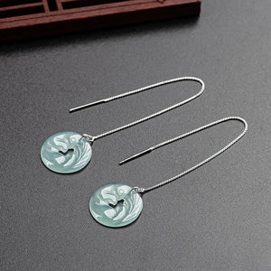 Jadeite Bblue Water Fox Ear Line Ice Jade Earrings