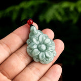 Green Jadeite Longevity Flower Pendant Necklace