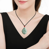 Green Jadeite Longevity Flower Pendant Necklace