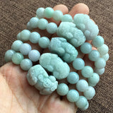 Natural A Jadeite Hand Carved Pixiu Jade Bracelet 10mm Bead