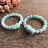 Natural A Jadeite Hand Carved Pixiu Jade Bracelet 10mm Bead