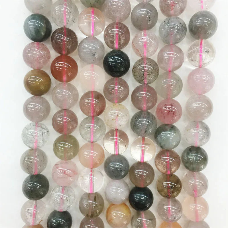 Rutilated Hair Quartz Stone Beads Bracelet Necklace Gemstone DIY Gift
