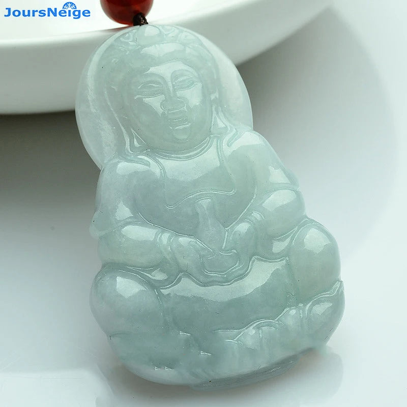 Myanmar Stone Guanyi Pendant Necklace Lucky Carving Rope Chain Jewelry