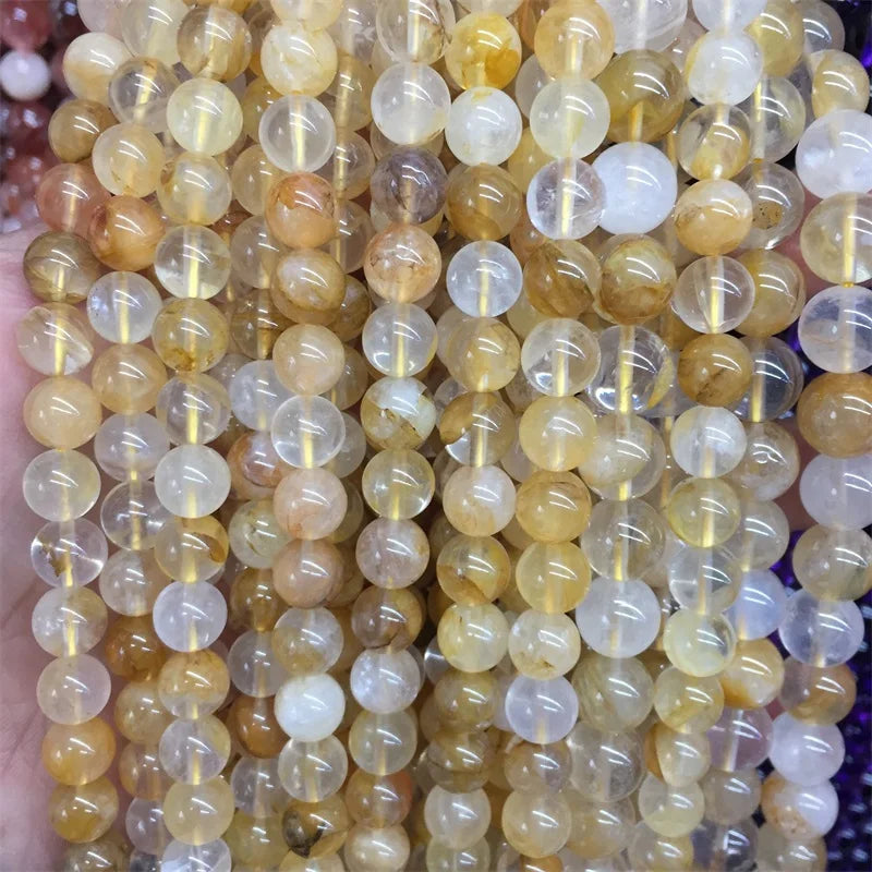 Yellow Iron Quartz Stone Round Beads Bracelet Necklace Jewelry