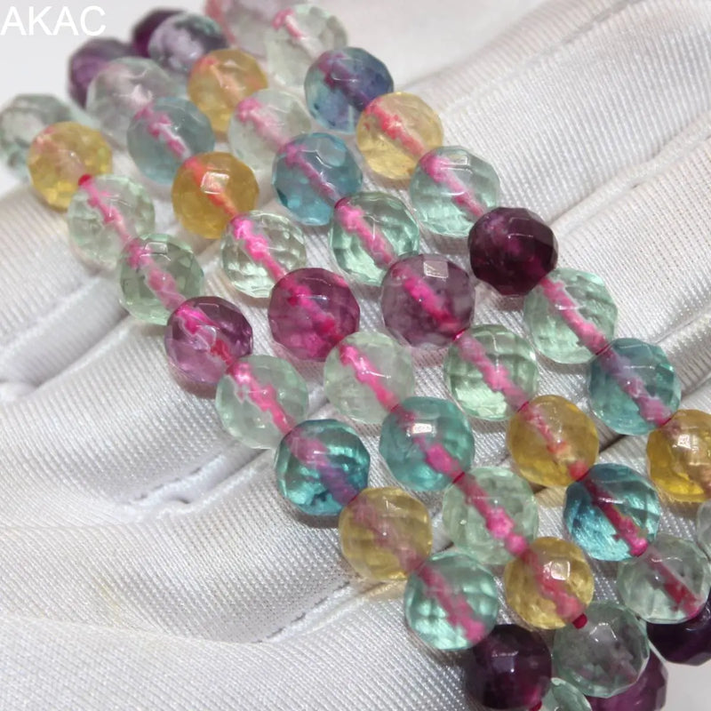 Natural Colorful Fluorite Faceted Bracelet Beads 8mm