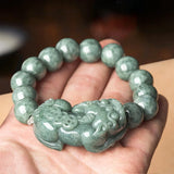 Deep Bean Green Jadeite Hand String Ice Jade Bracelet Men Women