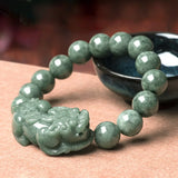 Deep Bean Green Jadeite Hand String Ice Jade Bracelet Men Women