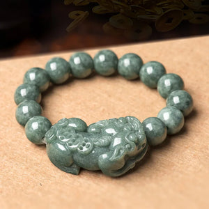 Deep Bean Green Jadeite Hand String Ice Jade Bracelet Men Women