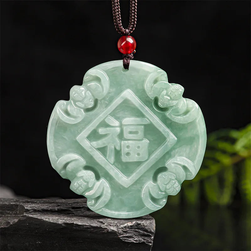 Natural A-goods Jadeite Waxy Species Antique Fu Jade Pendant Men's Women's