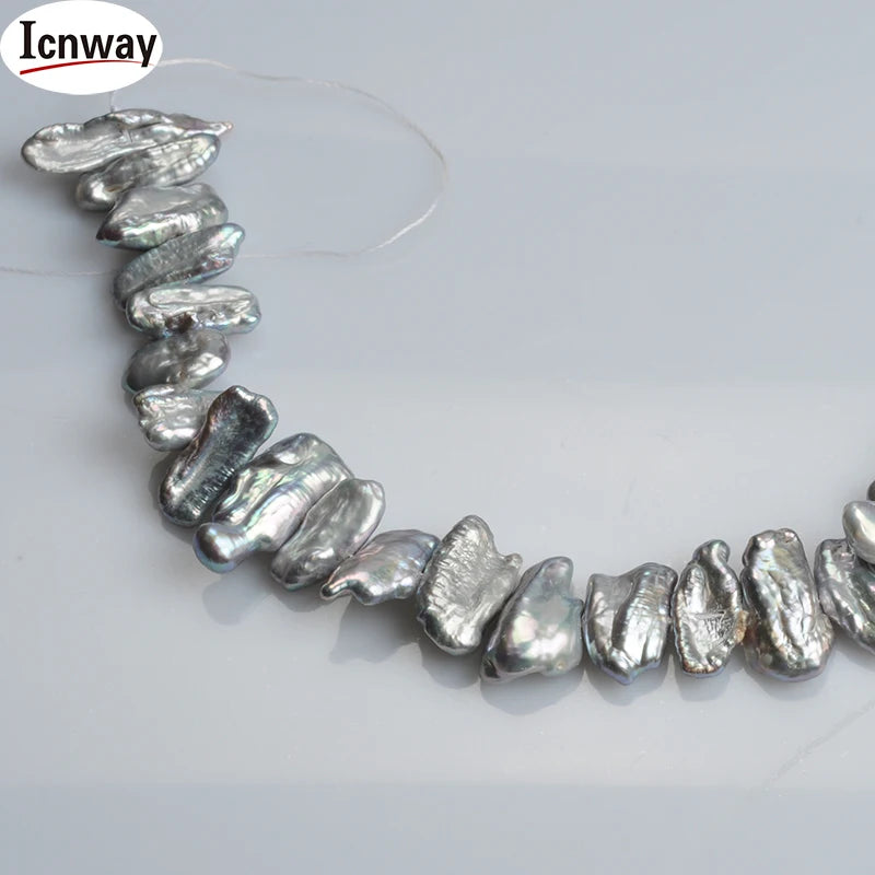 AA Biwa Gray Freshwater Pearl 8*14mm 15in DIY Necklace Bracelet Earring