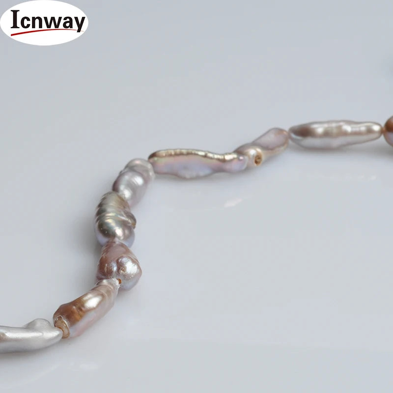 Natural AA Biwa Lavender Freshwater Pearl 8*15mm 15in DIY Necklace