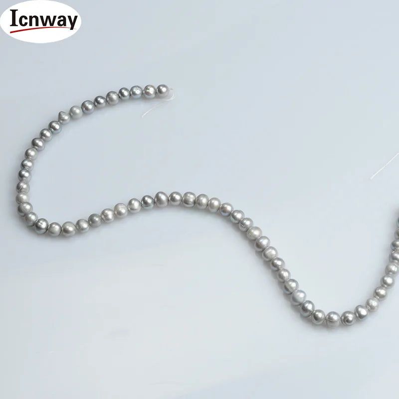 Natural AA gray round freshwater Pearl 7-8mm 15inches DIY jewelry FreeShipping