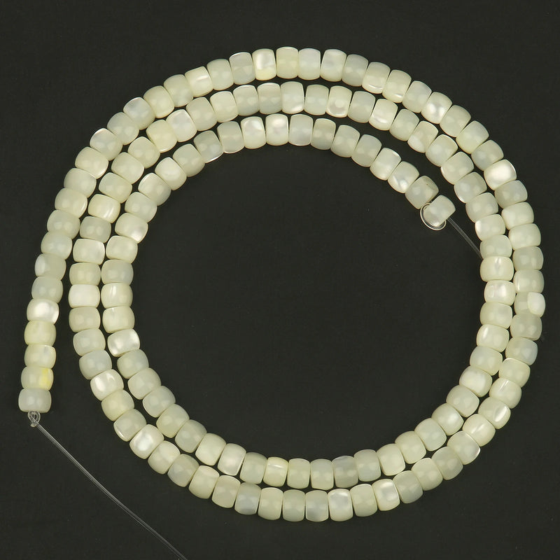 Abacus Shell Beads 3x4mm Small Flat Round Mother Of Pearl 15''