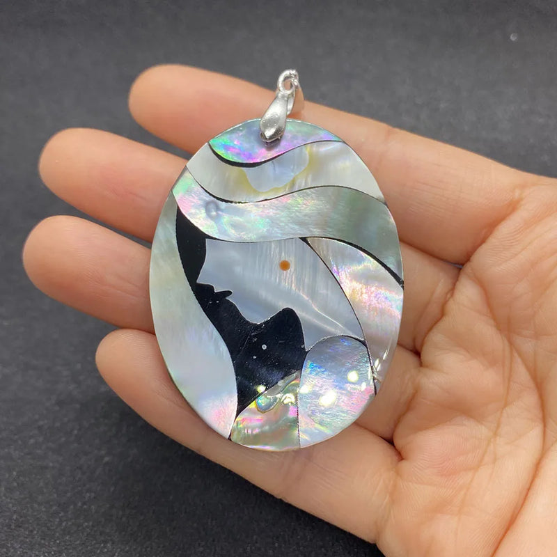 Abalone Shell Necklace Pendant Oval Freshwater Mother Of Pearl Pendant