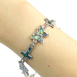 Abalone Shell Charm Bracelet Butterfly Crosses Bangle