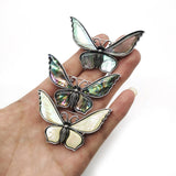Vintage Abalone Shell Pendant Necklace with Butterfly Brooch