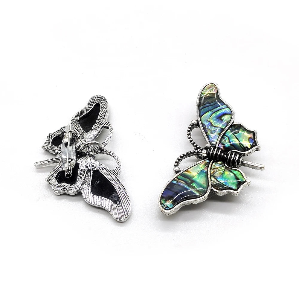 Vintage Abalone Shell Butterfly Pendant Necklace Brooch