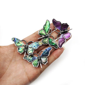 Vintage Abalone Shell Butterfly Pendant Necklace Brooch