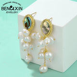Abalone Shell Long Pearl Pendant Earrings S925 Silver Women Party Jewelry