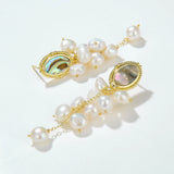 Abalone Shell Long Pearl Pendant Earrings S925 Silver Women Party Jewelry
