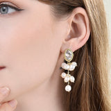 Abalone Shell Long Pearl Pendant Earrings S925 Silver Women Party Jewelry