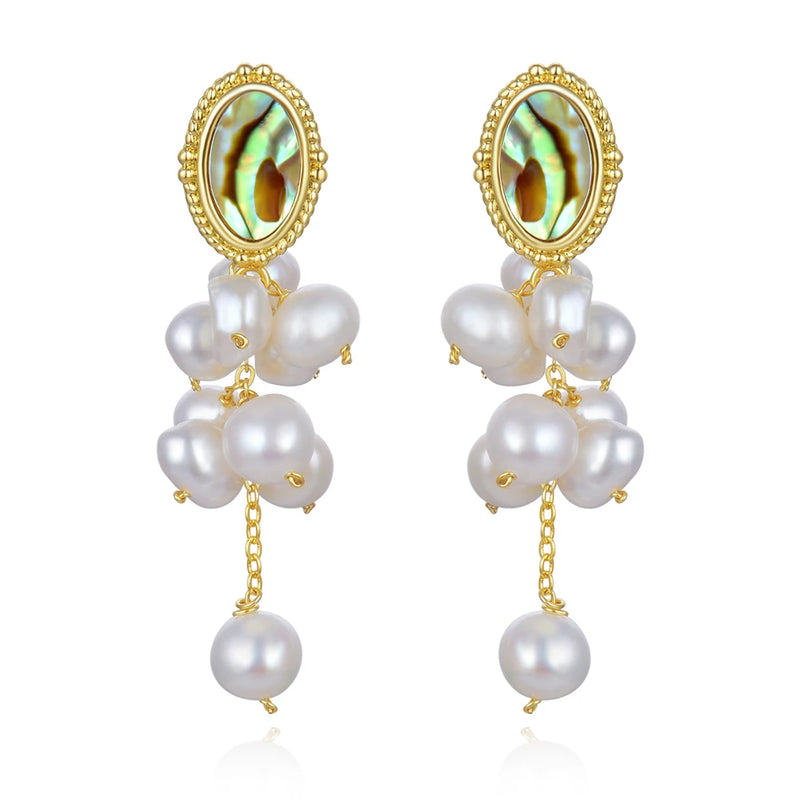 Abalone Shell Long Pearl Pendant Earrings S925 Silver Women Party Jewelry