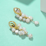 Abalone Shell Long Pearl Pendant Earrings S925 Silver Women Party Jewelry