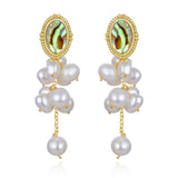 Abalone Shell Long Pearl Pendant Earrings S925 Silver Women Party Jewelry
