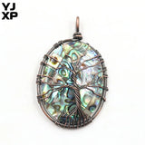Abalone Shell Pendant Wire Wrapped Tree of Life Oval Necklace Charm