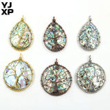 Abalone Shell Pendant Wire Wrapped Tree of Life Oval Necklace Charm