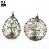 Abalone Shell Pendant Wire Wrapped Tree of Life Oval Necklace Charm