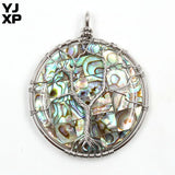 Abalone Shell Pendant Wire Wrapped Tree of Life Oval Necklace Charm