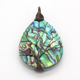 Abalone Shell Pendant Wire Wrapped Tree of Life Oval Necklace Charm